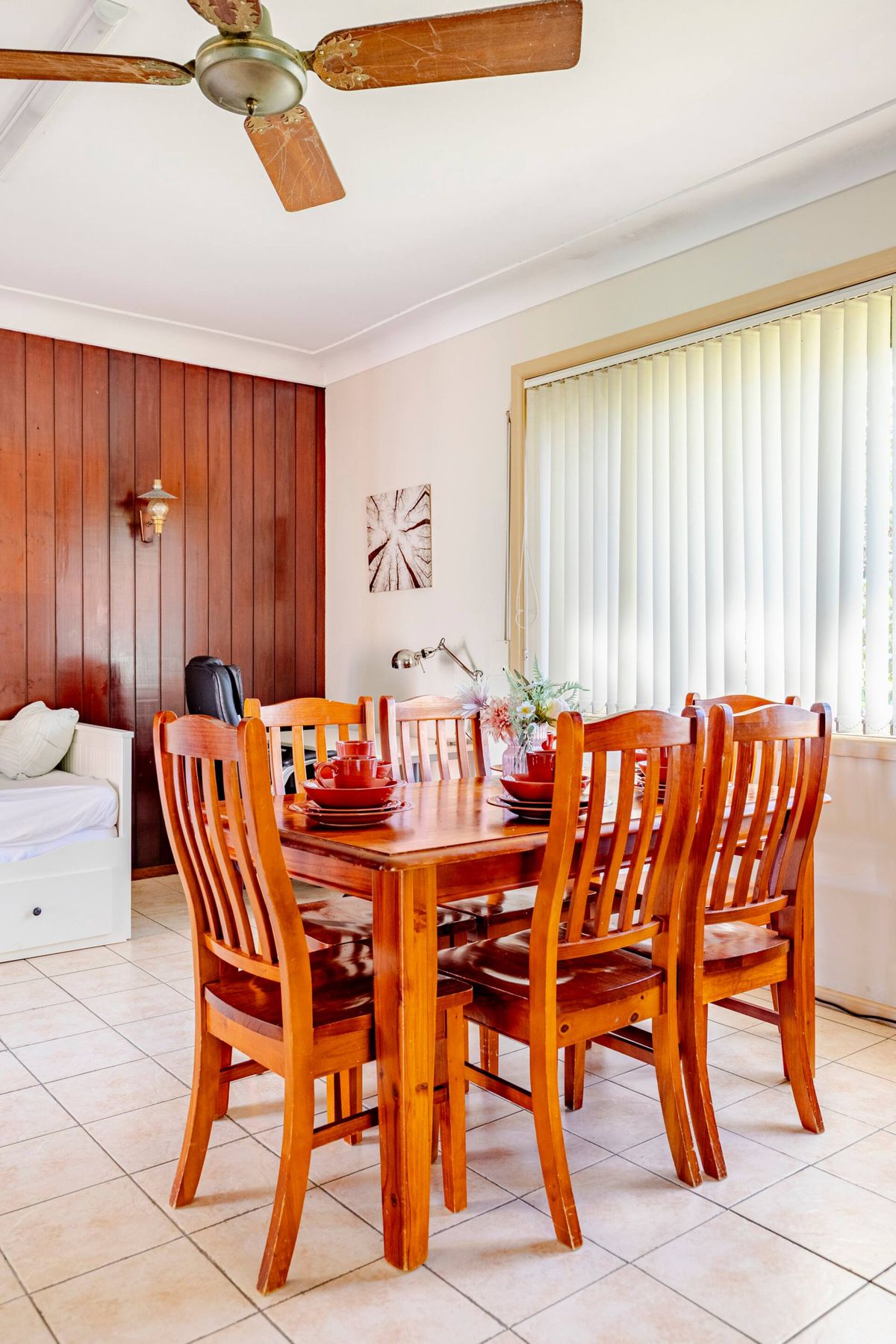 Timber dining table set for six